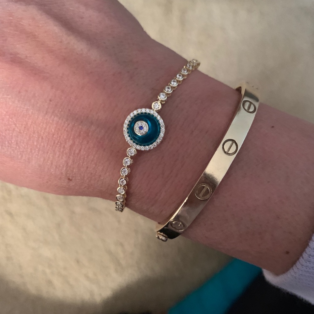 Evil eye bracelet gold over sterling